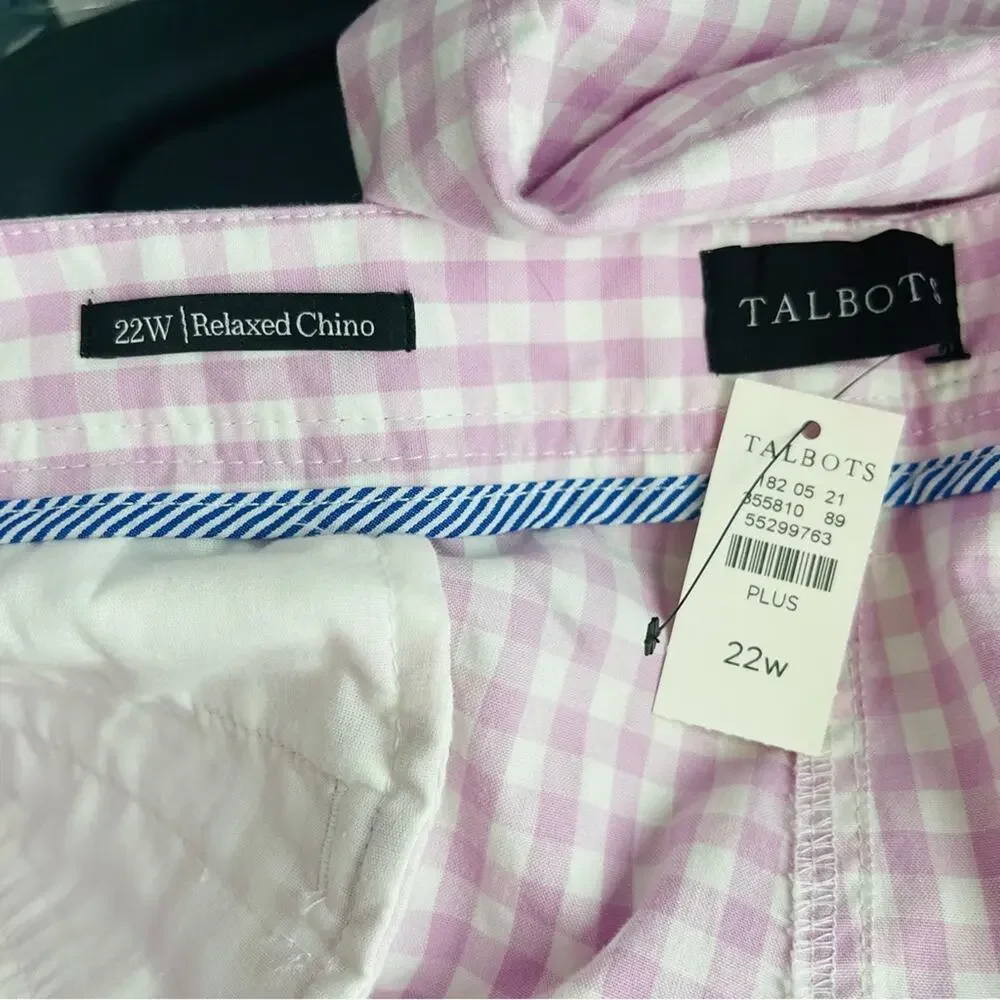 NWT Talbots purple white check gingham relaxed chino cottagecore pants 22W